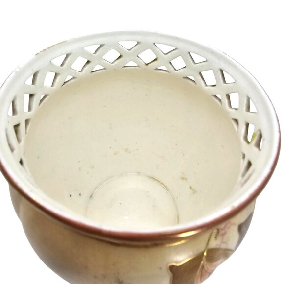 Antique 1893 Robert Hanke Porcelain Vase Lattice Rim Orchid Butterfly Design - Picture 11 of 16